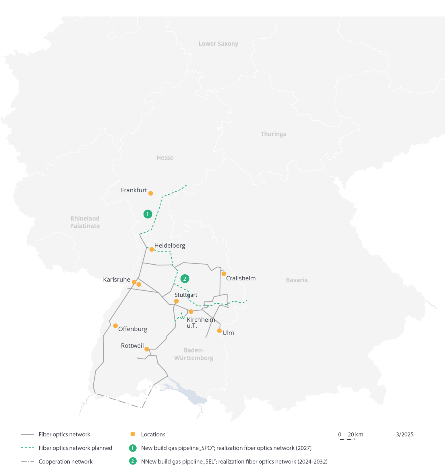 Map of the telecommunications network for Baden-Württemberg