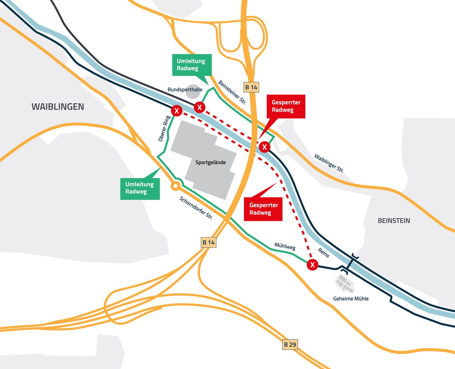 Grafik zur Sperrung der Remsquerung