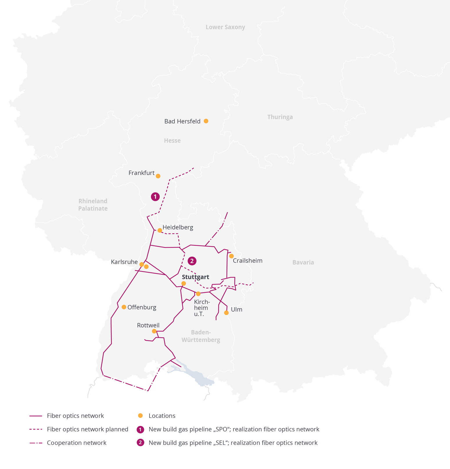 Map of the telecommunications network for Baden-Württemberg