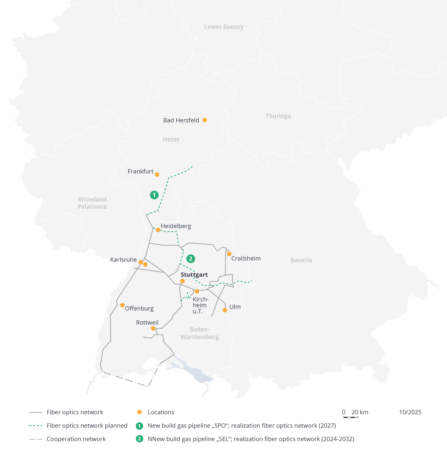 Map of the telecommunications network for Baden-Württemberg
